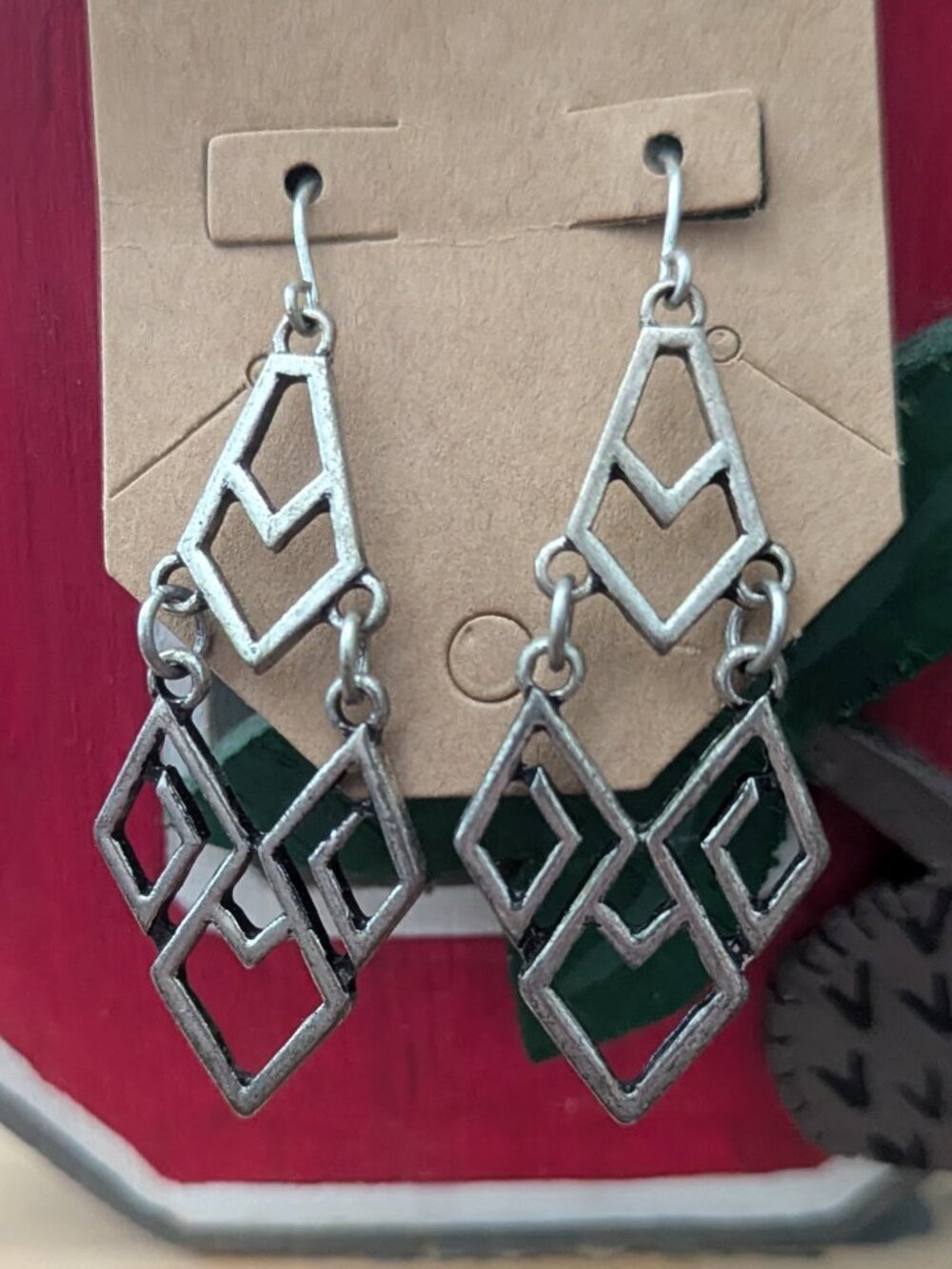 Silver Tone Geometric Dangle Earrings | Boho Modern Openwork Statement Earrings